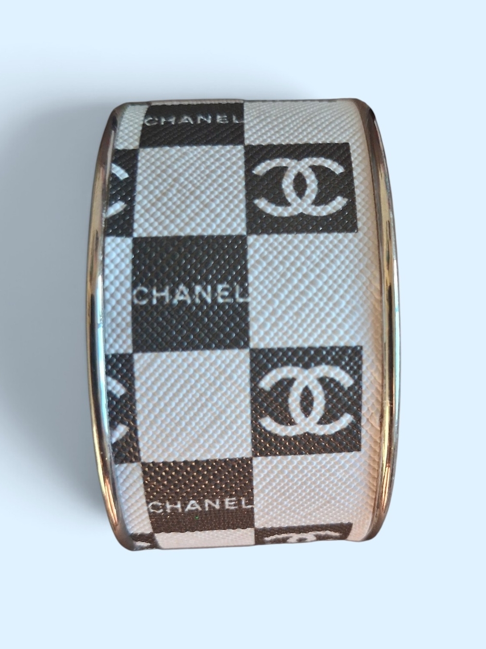 Chanel Black and White Checker Cuff Bracelet